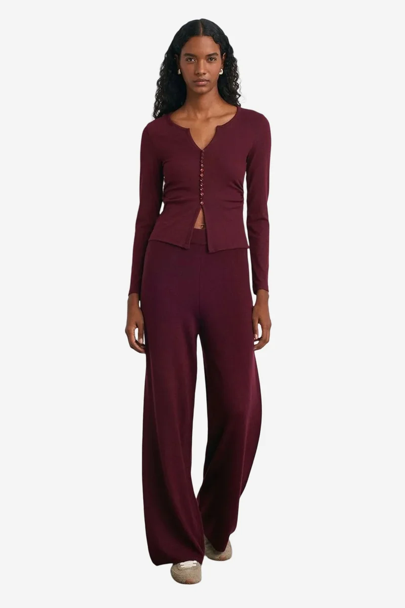 DILVIN Women’s Wide-leg Lurex Knit Trousers
