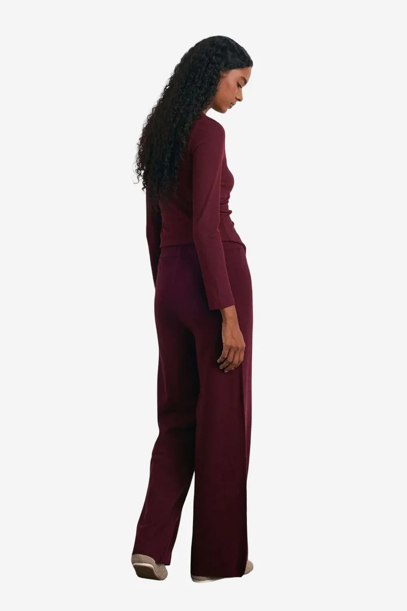 Dilvin Burgundy Red DILVIN Women’s Wide-leg Lurex Knit Trousers for Women | Best Price UAE