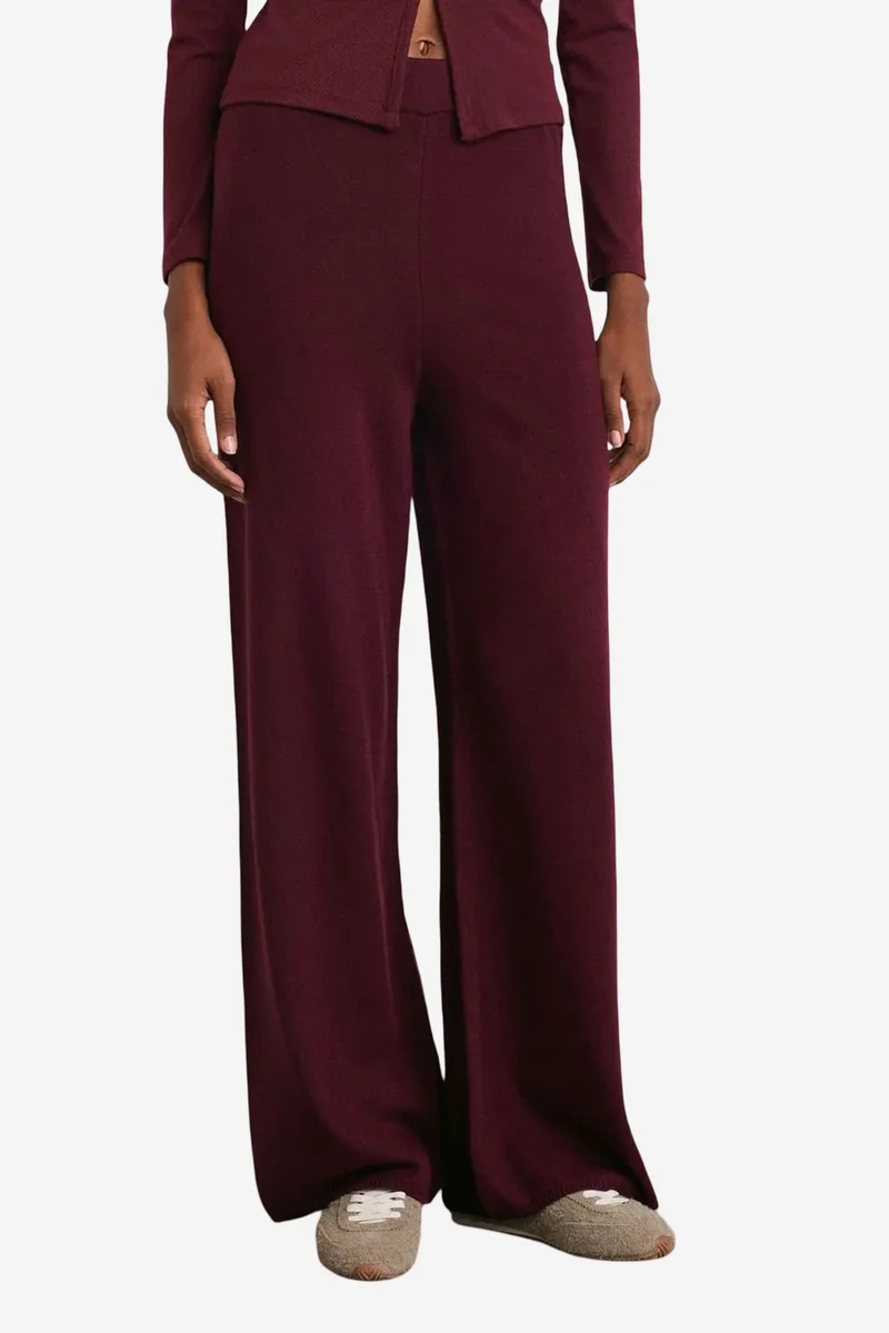 Dilvin Burgundy Red DILVIN Women’s Wide-leg Lurex Knit Trousers for Women | Best Price UAE