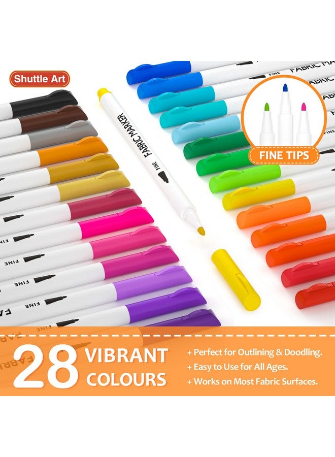 Shuttle Art 28 Colors Fabric Markers Fabric Markers Permanent Markers For T Shirts Clothes Sneakers Jeans With 11 Stencils 1 Fabric Sheet Permanent Fabric Pens For Kids Adult Painting Writing - Image 2