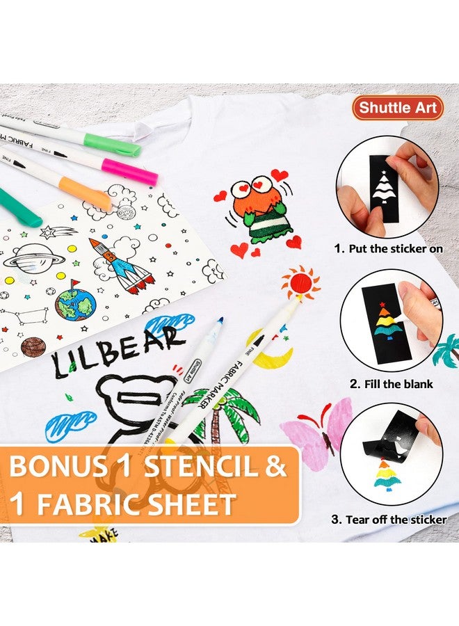 Shuttle Art 28 Colors Fabric Markers Fabric Markers Permanent Markers For T Shirts Clothes Sneakers Jeans With 11 Stencils 1 Fabric Sheet Permanent Fabric Pens For Kids Adult Painting Writing - Image 4