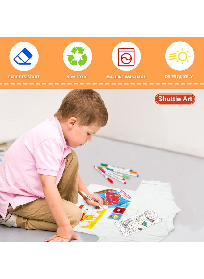 Shuttle Art 28 Colors Fabric Markers Fabric Markers Permanent Markers For T Shirts Clothes Sneakers Jeans With 11 Stencils 1 Fabric Sheet Permanent Fabric Pens For Kids Adult Painting Writing - Image 3