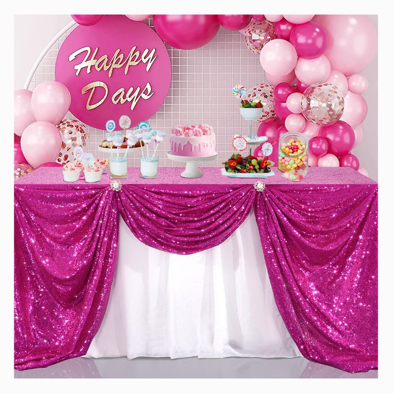 بي.كول B-Cool Fuchsia tablecloth 50x50 بوصة مربعة ترتر tablecloth حلوى الترتر باينات بريق المائدة المائدة الزفاف ترتر tablecloth - Image 2