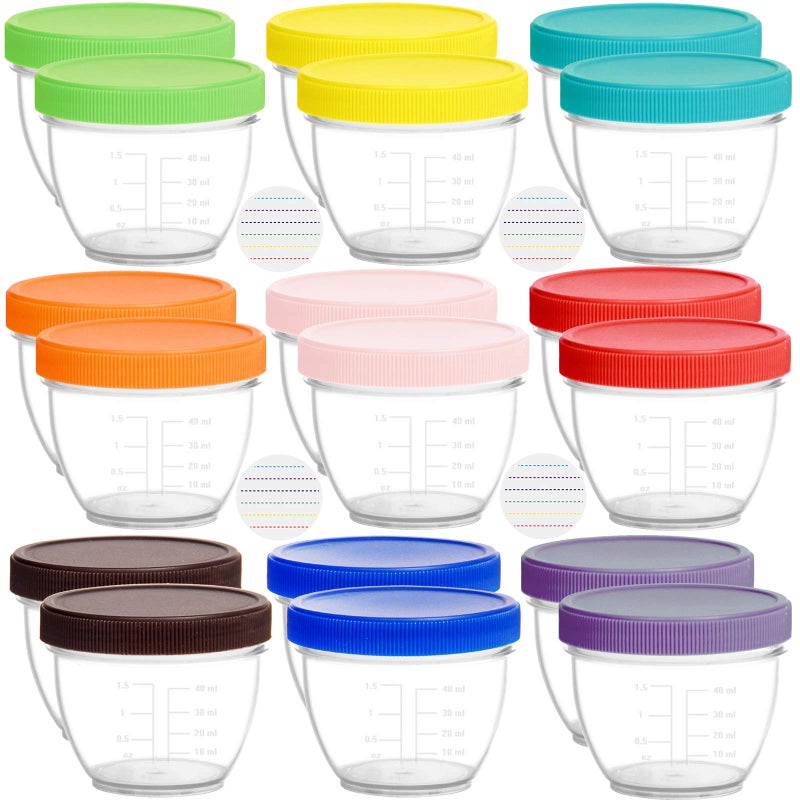 Youngever 18 Pack Baby Food Storage, 2 Ounce Baby Food Containers with Lids and Labels, 9 Assorted Colors - Image 1