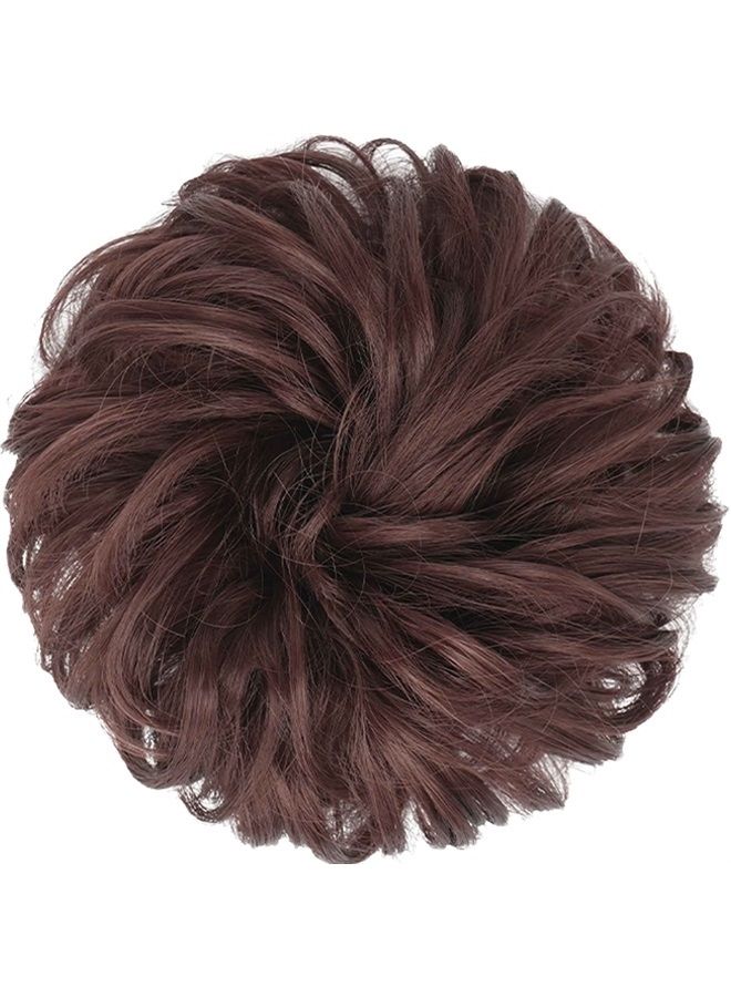 FESHFEN Messy Bun Hair Piece Hair Bun Scrunchies Dark Auburn Synthetic Wavy Chignon Ponytail Hair Extensions Thick Updo Hairpieces for Women Girls 1PCS - Image 2