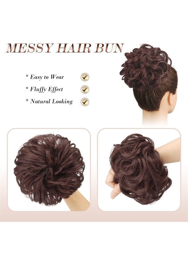 FESHFEN Messy Bun Hair Piece Hair Bun Scrunchies Dark Auburn Synthetic Wavy Chignon Ponytail Hair Extensions Thick Updo Hairpieces for Women Girls 1PCS - Image 3