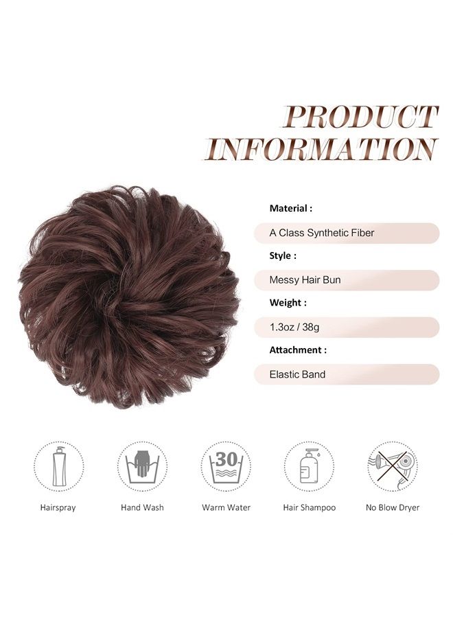 FESHFEN Messy Bun Hair Piece Hair Bun Scrunchies Dark Auburn Synthetic Wavy Chignon Ponytail Hair Extensions Thick Updo Hairpieces for Women Girls 1PCS - Image 5