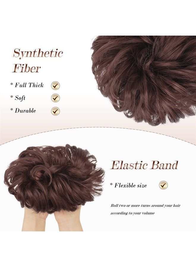FESHFEN Messy Bun Hair Piece Hair Bun Scrunchies Dark Auburn Synthetic Wavy Chignon Ponytail Hair Extensions Thick Updo Hairpieces for Women Girls 1PCS - Image 4