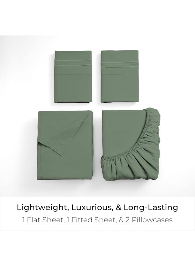 Mellanni King Sheets Set - 4 PC Iconic Collection Bedding - Hotel Luxury, Extra Soft, Cooling Bed Sheets - Wrinkle, Fade, Stain Resistant (King, Sage) - Image 4