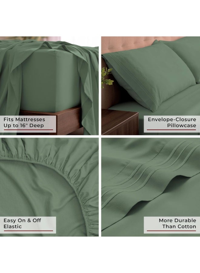 Mellanni King Sheets Set - 4 PC Iconic Collection Bedding - Hotel Luxury, Extra Soft, Cooling Bed Sheets - Wrinkle, Fade, Stain Resistant (King, Sage) - Image 5