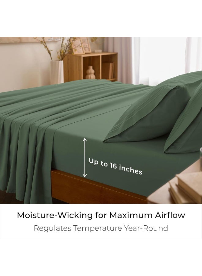 Mellanni King Sheets Set - 4 PC Iconic Collection Bedding - Hotel Luxury, Extra Soft, Cooling Bed Sheets - Wrinkle, Fade, Stain Resistant (King, Sage) - Image 2
