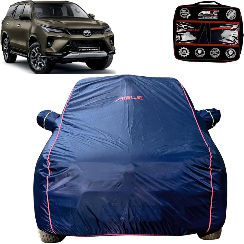 Able Parashuit Blue WR Series Car Body Cover with Mirror Pockets and Driver Door Zipper Compatible for Toyota FORTUNER New Type-II (2015 to Till Now Model) - Image 1