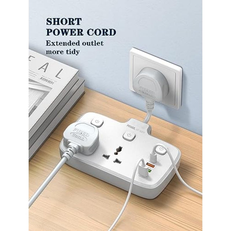 Multi Plug Adaptor, 2 Way Plugs Extension Multi Sockets Wall Charger Adapter with 1 PD and 1 QC3.0 And 2 Auto I'D Ports, 2500W Power Socket for Home, Office And More - Image 2