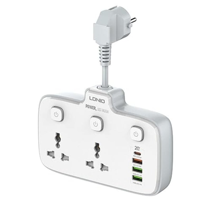 Multi Plug Adaptor, 2 Way Plugs Extension Multi Sockets Wall Charger Adapter with 1 PD and 1 QC3.0 And 2 Auto I'D Ports, 2500W Power Socket for Home, Office And More - Image 1