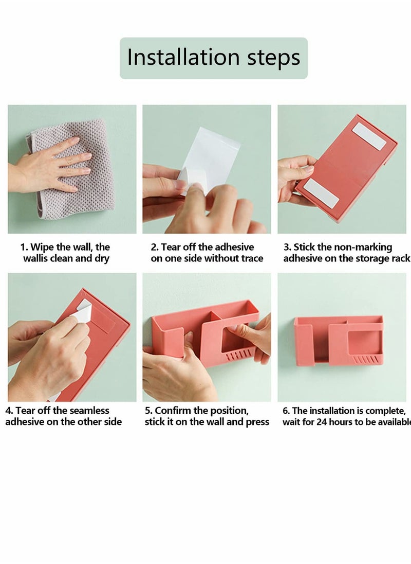 SYOSI - 4Pcs Wall Mounted Mobile Phone Storage Box, Self-Adhesive No-Punch Multi-Function Remote Control Holder, Bathroom Bedroom Bedside Office Shelf - Image 1