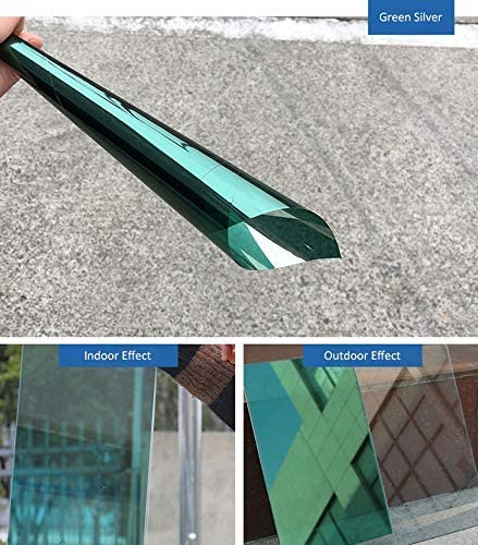 SIA VENDORS? Privacy Window Mirror Film One Way Tint Glass Tint for Home Self Static Cling Vinly Glass Film Door Window/Heat Control/Sidelight/Anti UV Decorative (20 X 24 INCHES, Green Silver) - Image 2