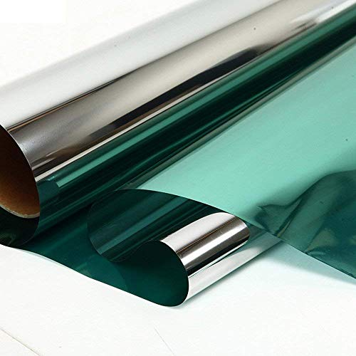 SIA VENDORS? Privacy Window Mirror Film One Way Tint Glass Tint for Home Self Static Cling Vinly Glass Film Door Window/Heat Control/Sidelight/Anti UV Decorative (20 X 24 INCHES, Green Silver) - Image 1