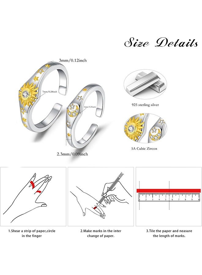بيوند خواتم وعد للأزواج من الشمس، خاتم خطوبة من التيتانيوم المضاد للبهتان، مناسب كهدية للزوجين وخاتم زفاف (فضي) - Image 2