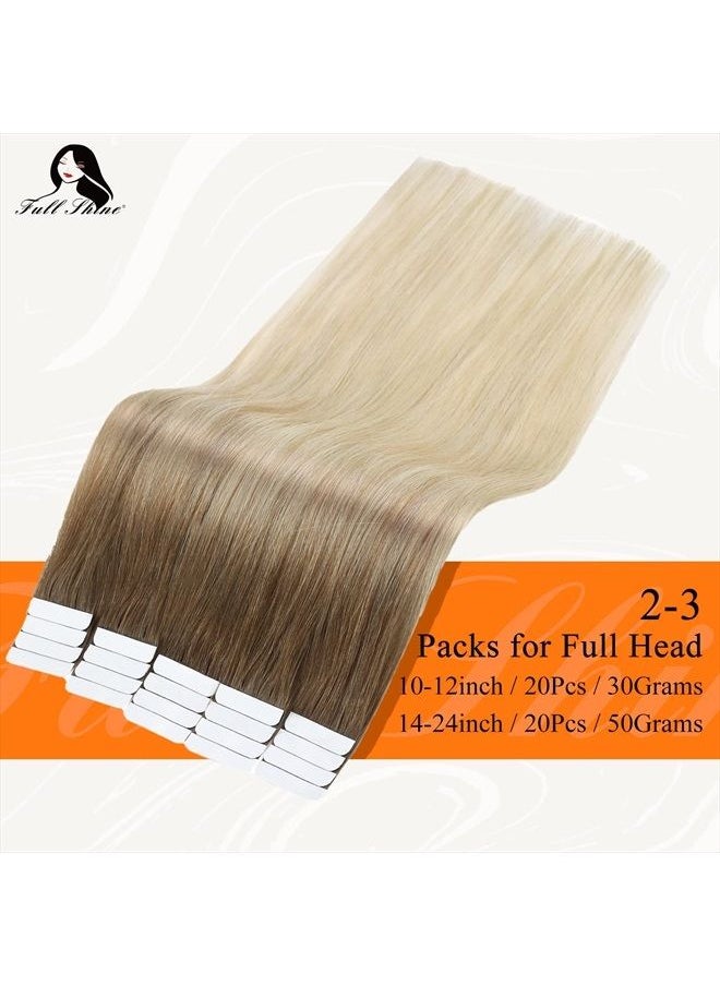 Fshine - Tape in Hair Extensions Human Hair 20 Inch 50g Tape in Extensions Balayage Dip Dyed Dark Brown to Bleach Blonde Hair Extensions Ombre Tape ins for Wedding 20pcs Color 3/8/613 - Image 1