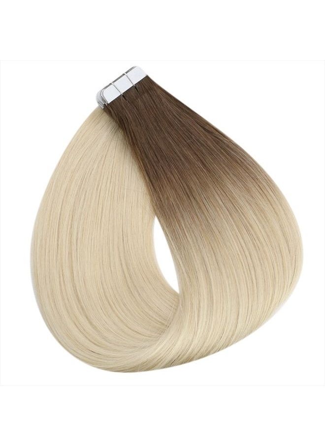 Fshine - Tape in Hair Extensions Human Hair 20 Inch 50g Tape in Extensions Balayage Dip Dyed Dark Brown to Bleach Blonde Hair Extensions Ombre Tape ins for Wedding 20pcs Color 3/8/613 - Image 1