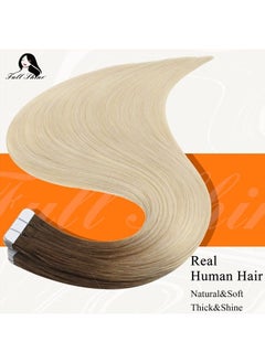 Fshine Tape in Hair Extensions Human Hair 20 Inch 50g Tape in Extensions Balayage Dip Dyed Dark Brown to Bleach Blonde Hair Extensions Ombre Tape ins for Wedding 20pcs Color 3/8/613  - Image 2