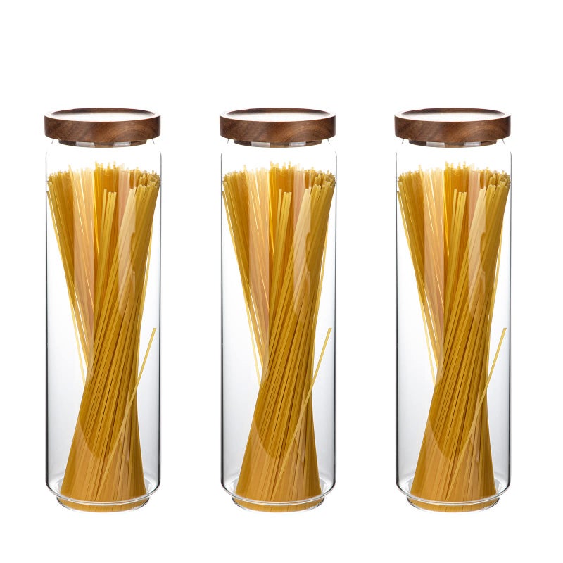 Homtop Glass Storage Containers Set of 3 54 OZ High Borosilicate Glass Jars with Wooden Lids Kitchen Food Canisters s for Coffee BeansSugarNoodlesNutsCookiesPasta