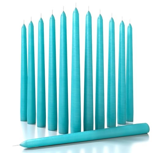 CANDWAX 10 inch Taper Candles Set of 12 - Dripless Taper Candles and Unscented Candlesticks - Perfect for Dinner or Wedding - Turquoise Candle - Image 1
