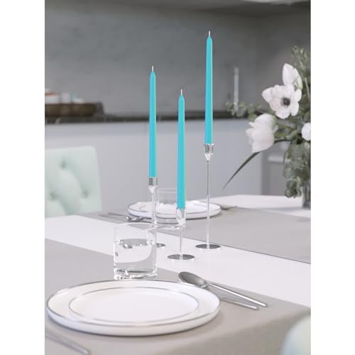 CANDWAX 10 inch Taper Candles Set of 12 - Dripless Taper Candles and Unscented Candlesticks - Perfect for Dinner or Wedding - Turquoise Candle - Image 5