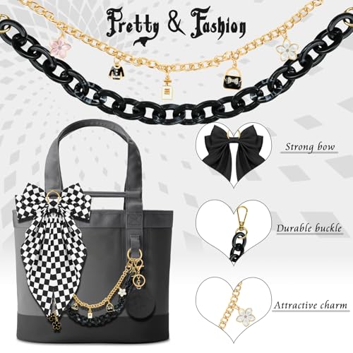 WUQID 5PCS Tote Bag Charms Kit, Bag Accessories for YETI Camino 20/35/50 Carryall & Bogg Beach Tote Bag Decor Kit, Bow, Plush Ball, Flowers Charm, Cuba & Decorative Chain for Girls Women - Image 3