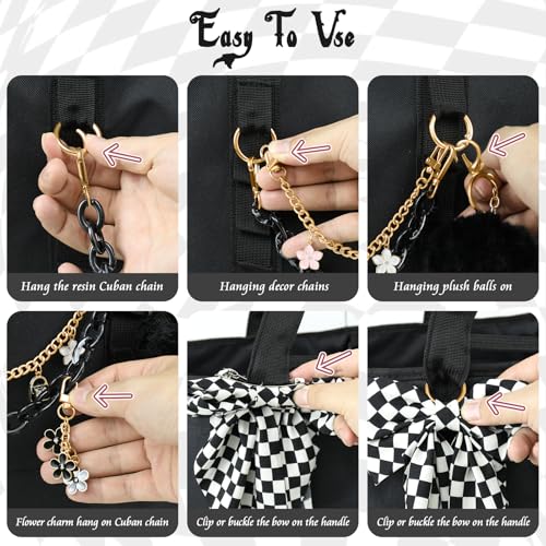 WUQID 5PCS Tote Bag Charms Kit, Bag Accessories for YETI Camino 20/35/50 Carryall & Bogg Beach Tote Bag Decor Kit, Bow, Plush Ball, Flowers Charm, Cuba & Decorative Chain for Girls Women - Image 5