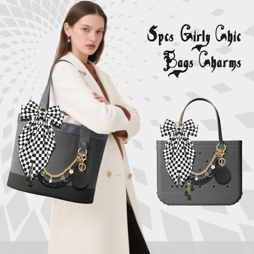 WUQID 5PCS Tote Bag Charms Kit, Bag Accessories for YETI Camino 20/35/50 Carryall & Bogg Beach Tote Bag Decor Kit, Bow, Plush Ball, Flowers Charm, Cuba & Decorative Chain for Girls Women - Image 4