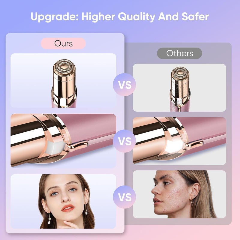 Painless آلة إزالة الشعر للنساء| ماكينة حلاقة الحواجب والوجه القابلة لإعادة الشحن عبر USB والمقاومة للماء للشفاه| الجسم| الذراعين (أبيض وذهبي) (متنوع) - Image 5