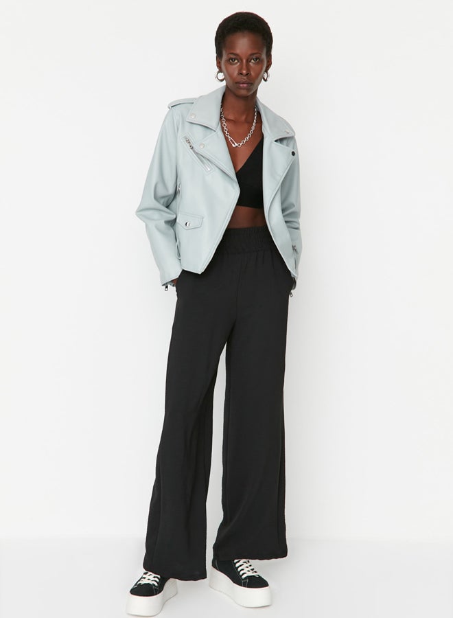 trendyol Black Wide Leg Elastic Waist Woven Trousers TWOSS22PL00024  - Image 2