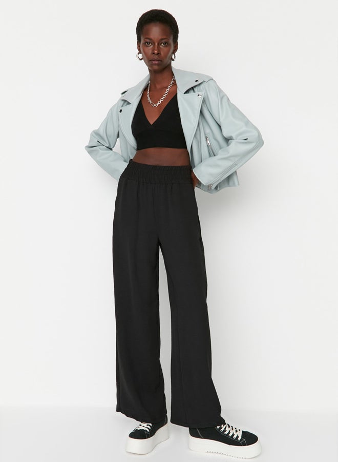 trendyol Black Wide Leg Elastic Waist Woven Trousers TWOSS22PL00024  - Image 3