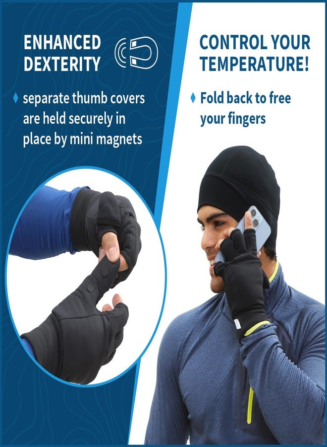TrailHeads Men’s Insulated Convertible Mittens - Winter Running Mittens - black, medium/large - Image 2