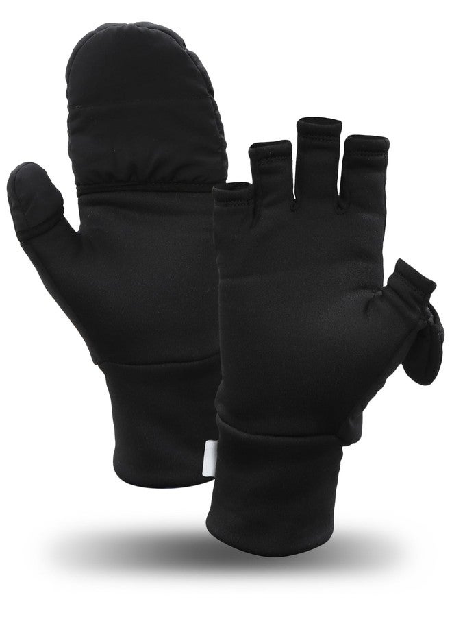 TrailHeads Men’s Insulated Convertible Mittens - Winter Running Mittens - black, medium/large - Image 1
