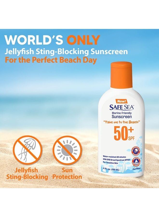 safe sea واقي شمس آمن من قناديل البحر، لوشن SPF 50+ بحجم 4 أونصات، مقاوم للماء، قابل للتحلل، آمن للشعاب المرجانية – واقي شمس للجسم والوجه، حماية من لسعات قناديل البحر والبراغيث البحرية. - Image 2