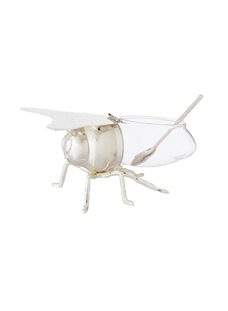 دانيا ✨ سكرية زجاج مع حامل ديكور نحلة معدني فضي + ملعقة – لمسة فاخرة تزيّن ضيافتك! ✨ - Image 3