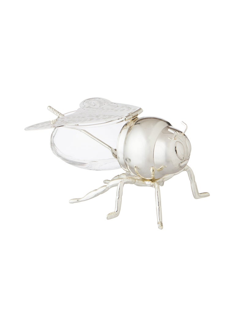 دانيا ✨ سكرية زجاج مع حامل ديكور نحلة معدني فضي + ملعقة – لمسة فاخرة تزيّن ضيافتك! ✨ - Image 2