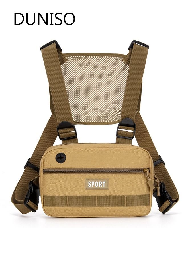 DUNISO Tactical Inspired Sports Utility Chest Pack Chest Bag Running Backpack For Men With Built-In Phone Holder Rig Pouch Vest For Workouts Cycling Hiking Camping - Image 2