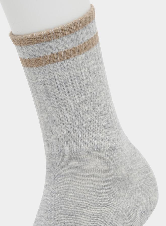 Styli Set of 3 - Striped Cuff Detail Crew Socks  - Image 3