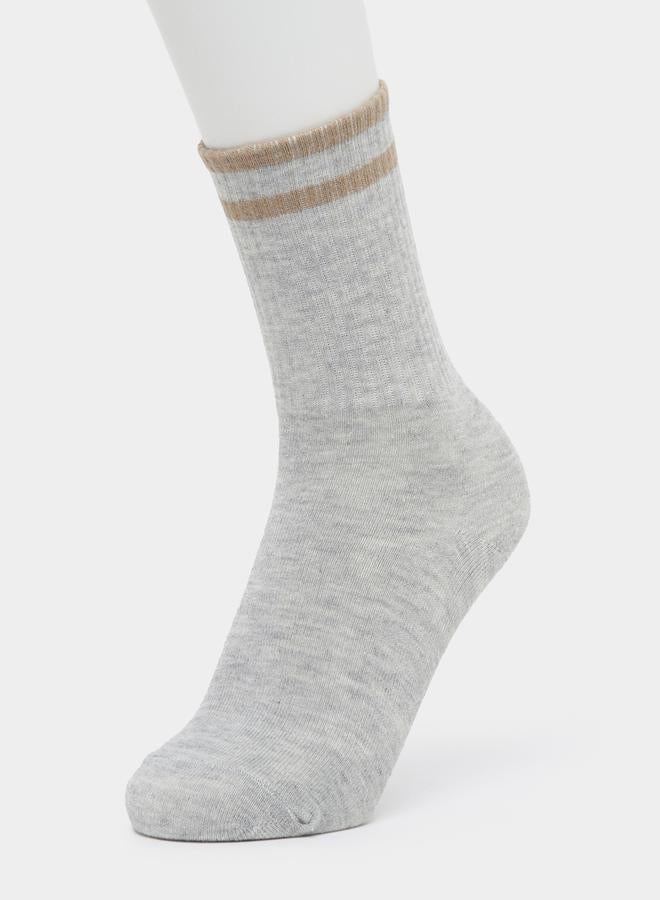Styli Set of 3 - Striped Cuff Detail Crew Socks  - Image 2