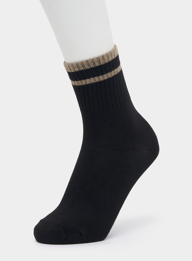 Styli Set of 3 - Striped Cuff Detail Crew Socks  - Image 4