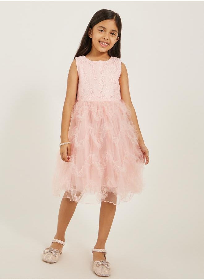 Styli - Embellished Sleeveless Dress with Ruffle Trim - Image 1