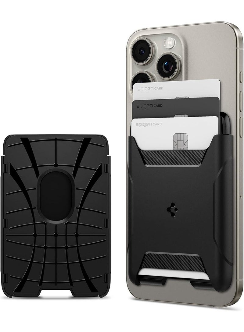 Spigen Rugged Armor (MagFit) Magnetic Wallet Card Holder (3 Cards) MagSafe Compatible with iPhone 15 / 14 / 13 and 12 series - Matte Black - Image 1