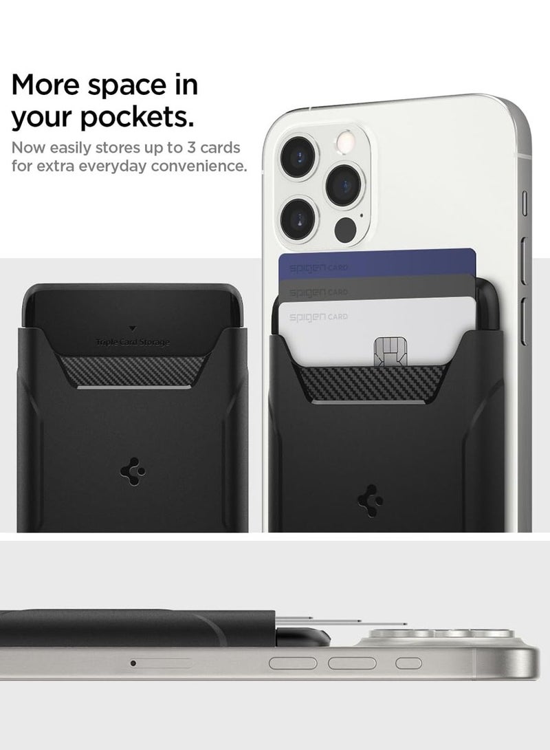 Spigen Rugged Armor (MagFit) Magnetic Wallet Card Holder (3 Cards) MagSafe Compatible with iPhone 15 / 14 / 13 and 12 series - Matte Black - Image 4