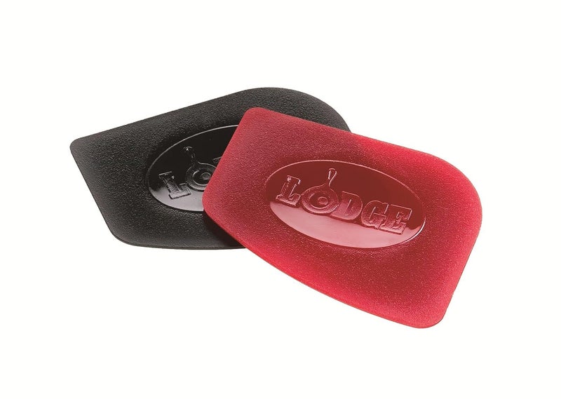 Lodge Pan Scrapers. Handheld Polycarbonate Cast Iron Pan Cleaners. (2-Pack. Red/Black) - Image 1
