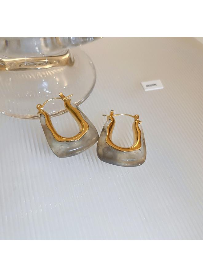 Silver Needle Hong Kong Style Vintage Resin Water Drop Geometric Earrings Simple Fashion Design Earrings Elegant High-grade Earrings