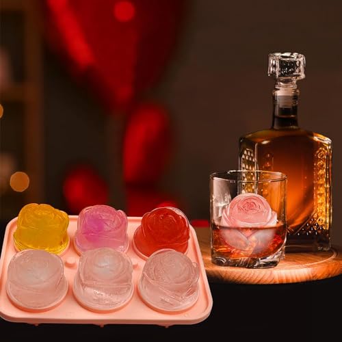 IDVVSSX 2 Pack Silicone Ice Cube Trays, Pink Rose Ice Cube Mold, Large Sphere Ice Mold with Funnel-type Lid, Makes 6 Rose & 6 Round Ice Balls for Chilling Whiskey Cocktails Drinks - Image 4