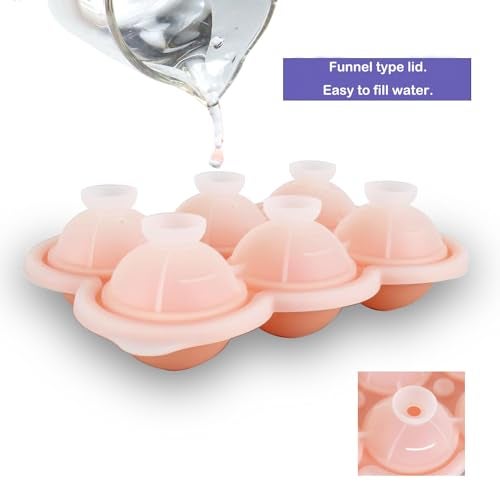 IDVVSSX 2 Pack Silicone Ice Cube Trays, Pink Rose Ice Cube Mold, Large Sphere Ice Mold with Funnel-type Lid, Makes 6 Rose & 6 Round Ice Balls for Chilling Whiskey Cocktails Drinks - Image 3